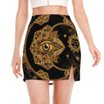 Bohemian Sun And Moon Print Side Slit Mini Skirt