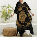 Bohemian Sun And Moon Print Silk V-Neck Kaftan Dress