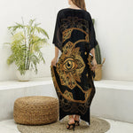 Bohemian Sun And Moon Print Silk V-Neck Kaftan Dress