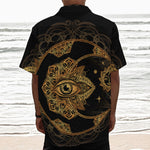 Bohemian Sun And Moon Print Textured Short Sleeve Shirt