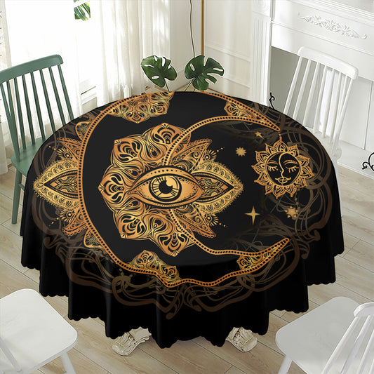 Bohemian Sun And Moon Print Waterproof Round Tablecloth