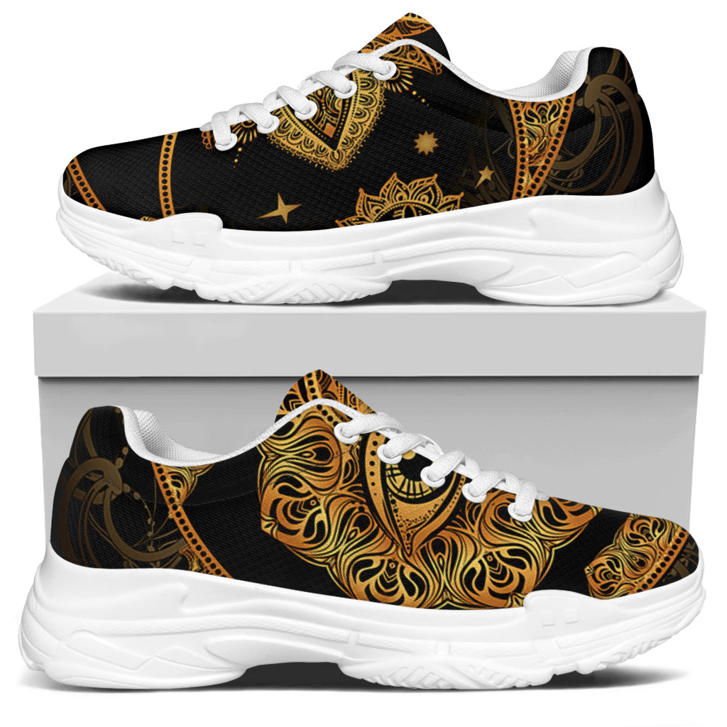 Bohemian Sun And Moon Print White Chunky Shoes