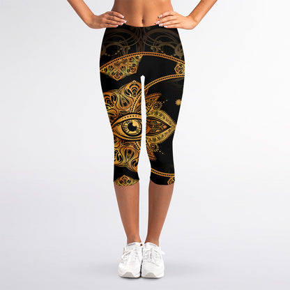 Bohemian Sun And Moon Print Women's Capri Leggings