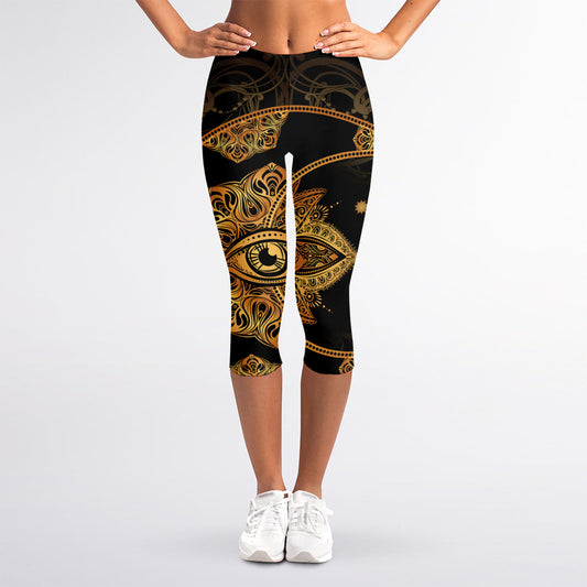 Bohemian Sun And Moon Print Women's Capri Leggings