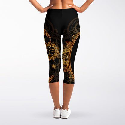 Bohemian Sun And Moon Print Women's Capri Leggings