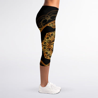 Bohemian Sun And Moon Print Women's Capri Leggings