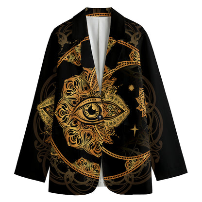 Bohemian Sun And Moon Print Women's Cotton Blazer