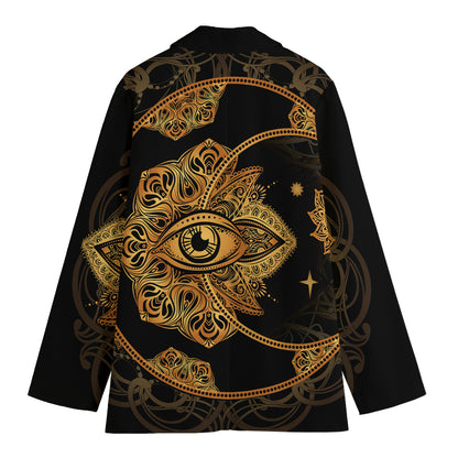 Bohemian Sun And Moon Print Women's Cotton Blazer