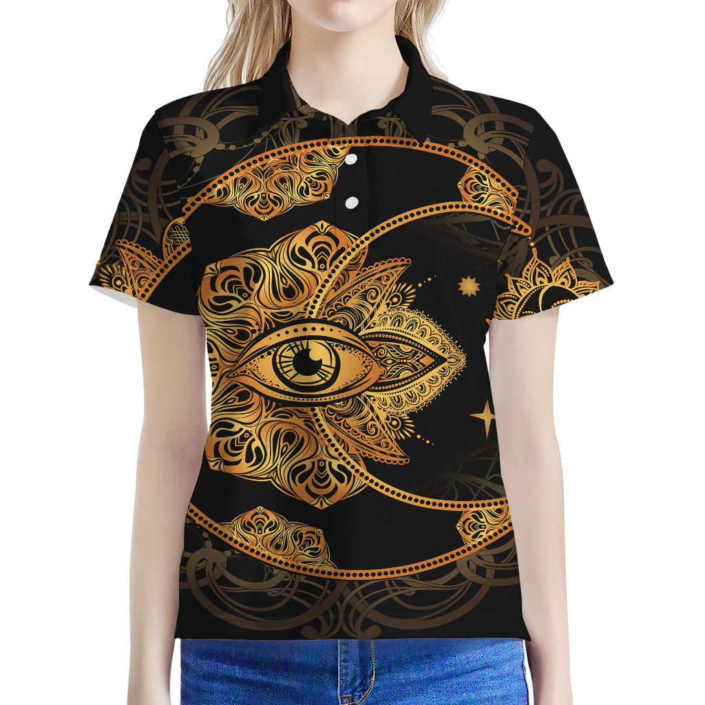 Bohemian Sun And Moon Print Women's Polo Shirt