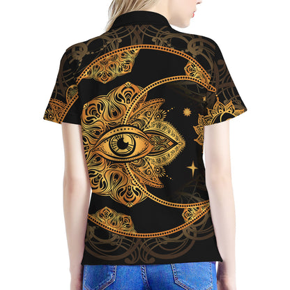 Bohemian Sun And Moon Print Women's Polo Shirt