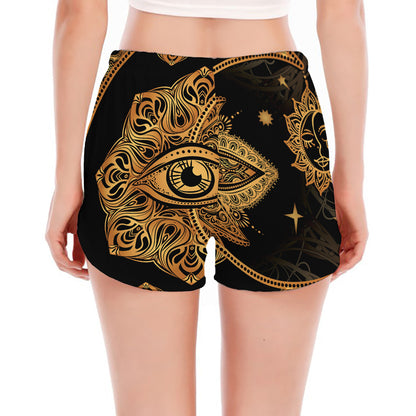 Bohemian Sun And Moon Print Women's Split Running Shorts