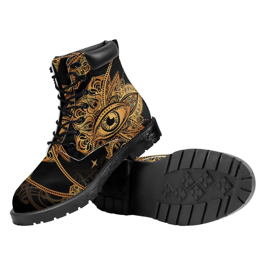 Bohemian Sun And Moon Print Work Boots
