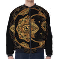 Bohemian Sun And Moon Print Zip Sleeve Bomber Jacket