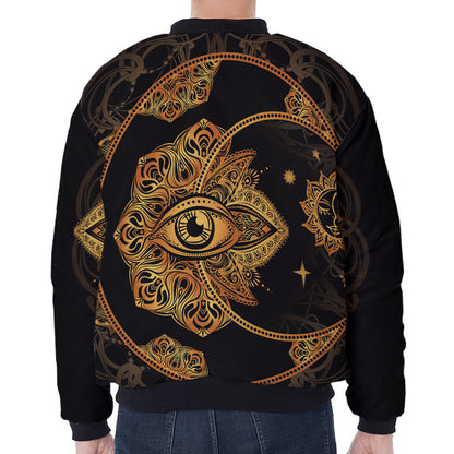 Bohemian Sun And Moon Print Zip Sleeve Bomber Jacket