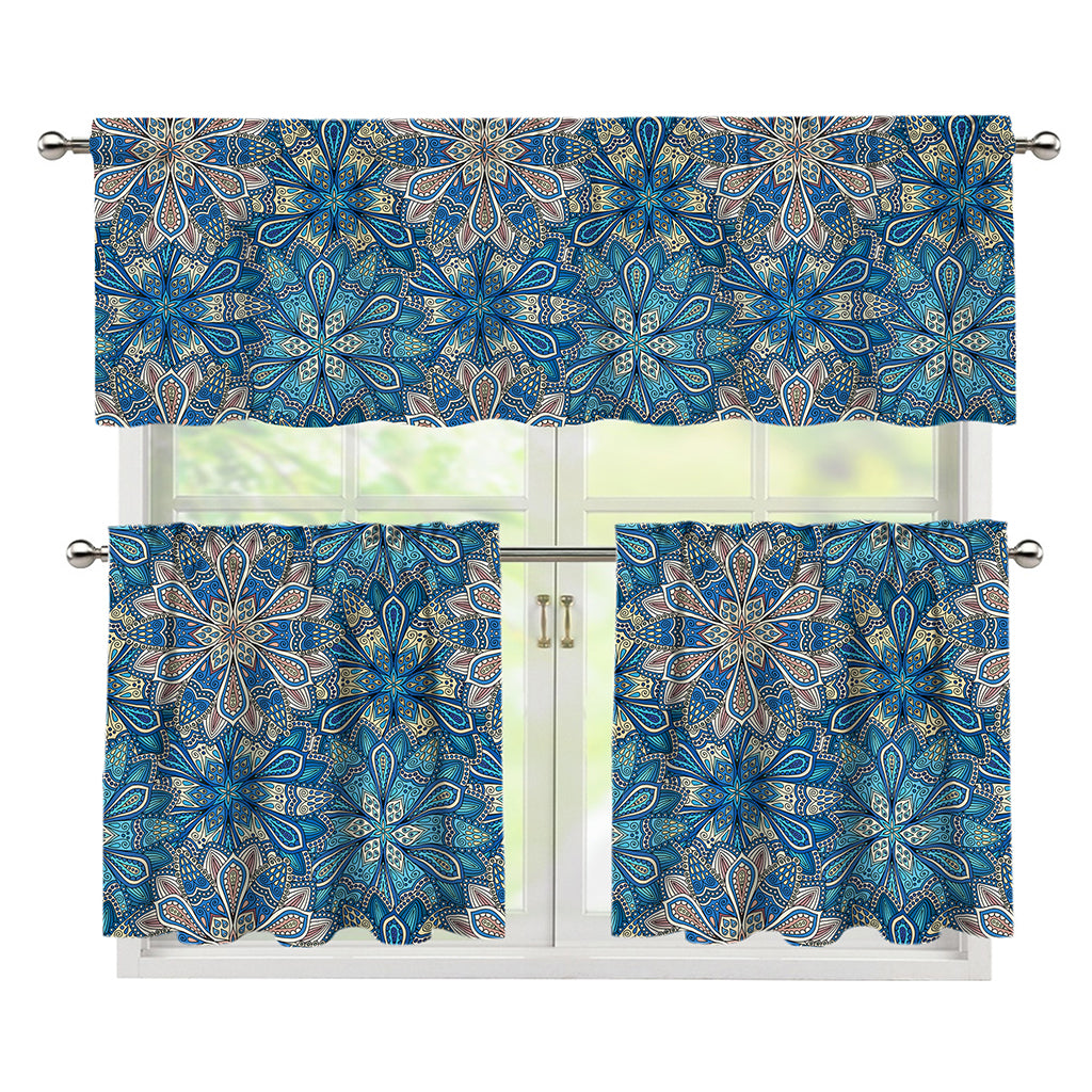 Boho Chic Mandala Floral Print 3 Piece Kitchen Curtains