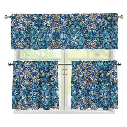 Boho Chic Mandala Floral Print 3 Piece Kitchen Curtains