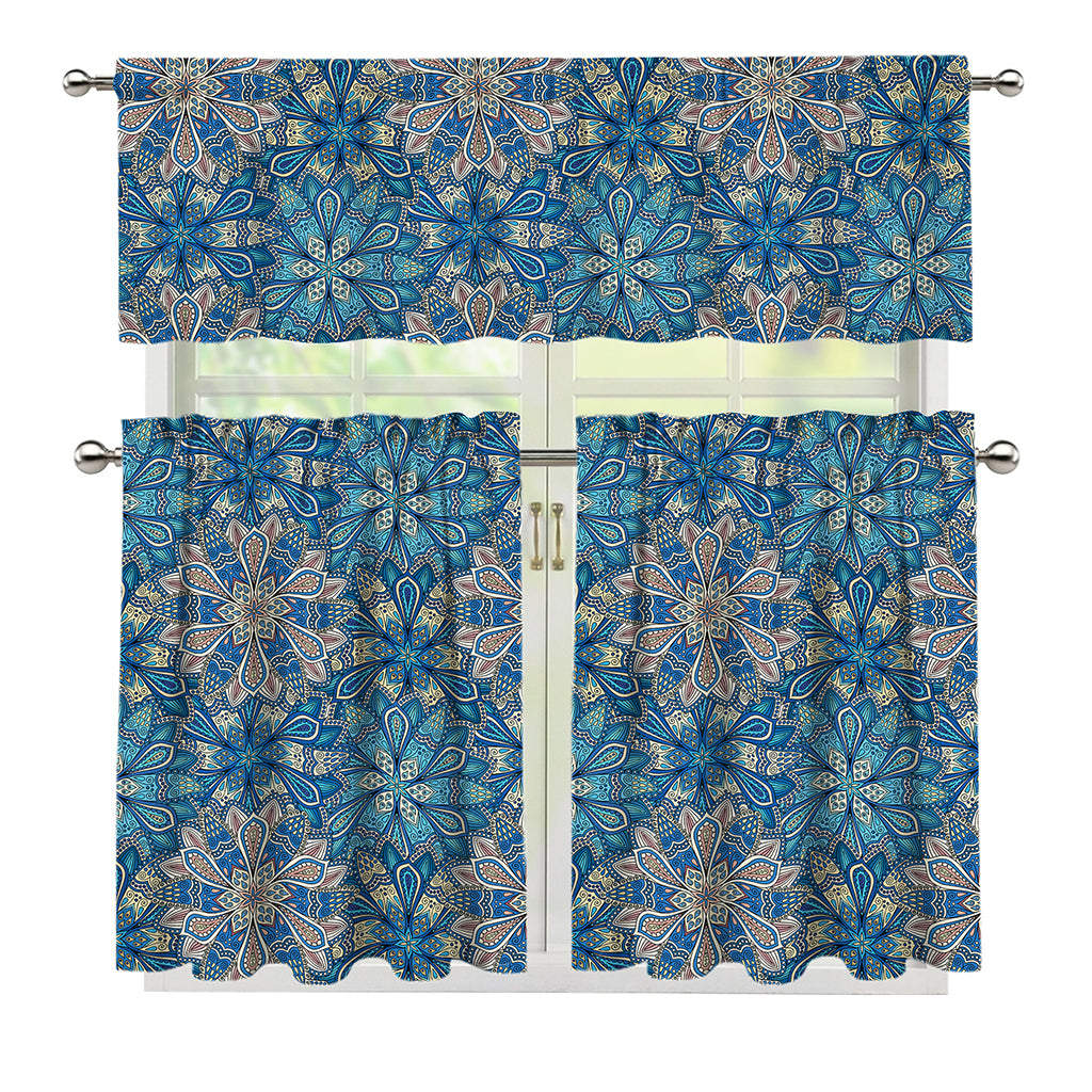 Boho Chic Mandala Floral Print 3 Piece Kitchen Curtains