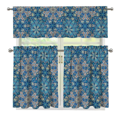 Boho Chic Mandala Floral Print 3 Piece Kitchen Curtains