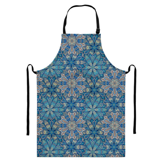 Boho Chic Mandala Floral Print Bib Apron With Pocket