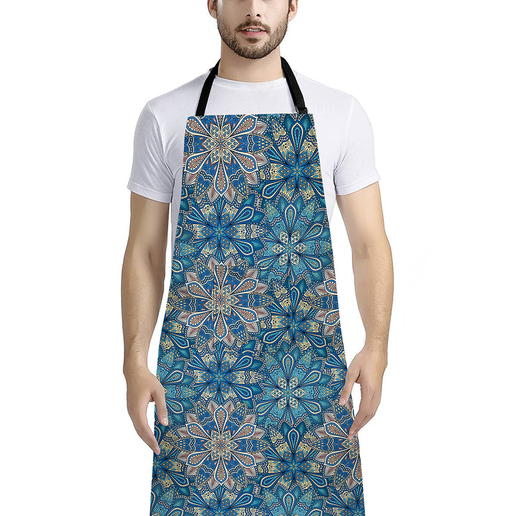 Boho Chic Mandala Floral Print Bib Apron With Pocket