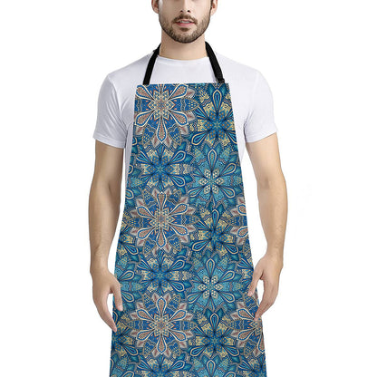 Boho Chic Mandala Floral Print Bib Apron With Pocket