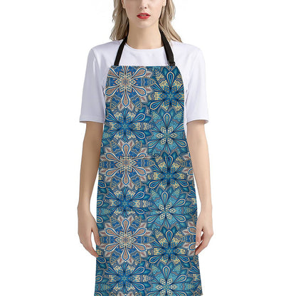 Boho Chic Mandala Floral Print Bib Apron With Pocket