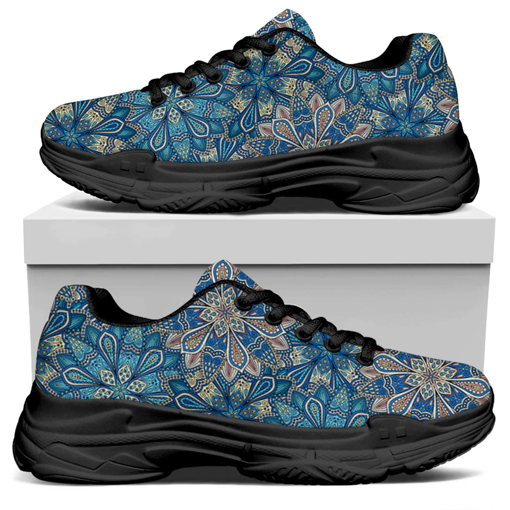 Boho Chic Mandala Floral Print Black Chunky Shoes