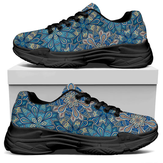 Boho Chic Mandala Floral Print Black Chunky Shoes