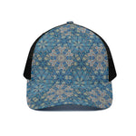 Boho Chic Mandala Floral Print Black Mesh Trucker Cap