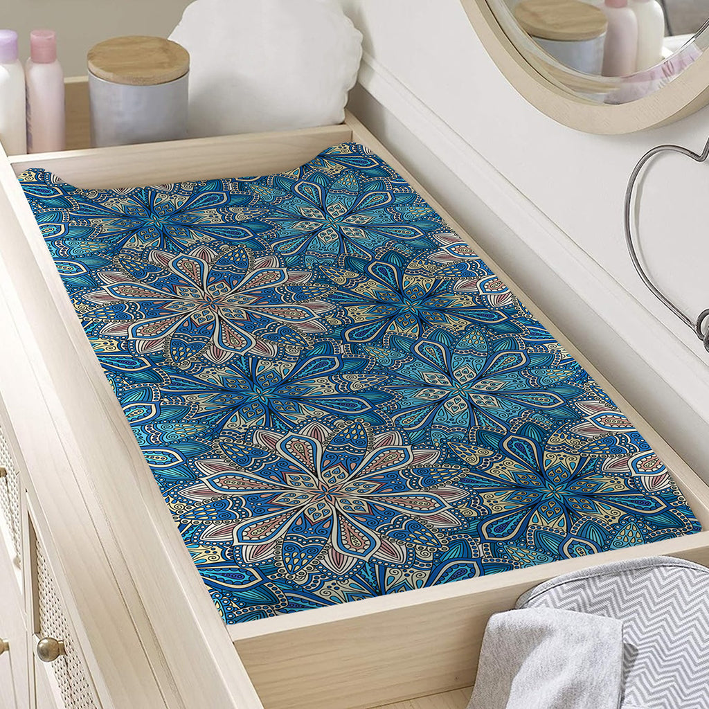 Boho Chic Mandala Floral Print Changing Pad Cover