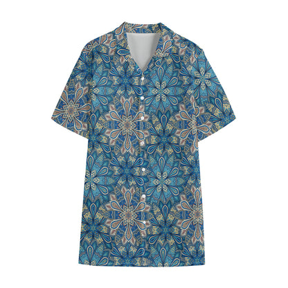 Boho Chic Mandala Floral Print Cotton Hawaiian Shirt