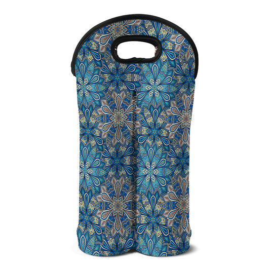 Boho Chic Mandala Floral Print Double Neoprene Wine Tote