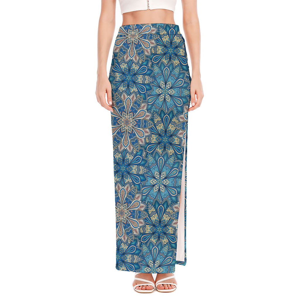 Boho Chic Mandala Floral Print High Slit Maxi Skirt