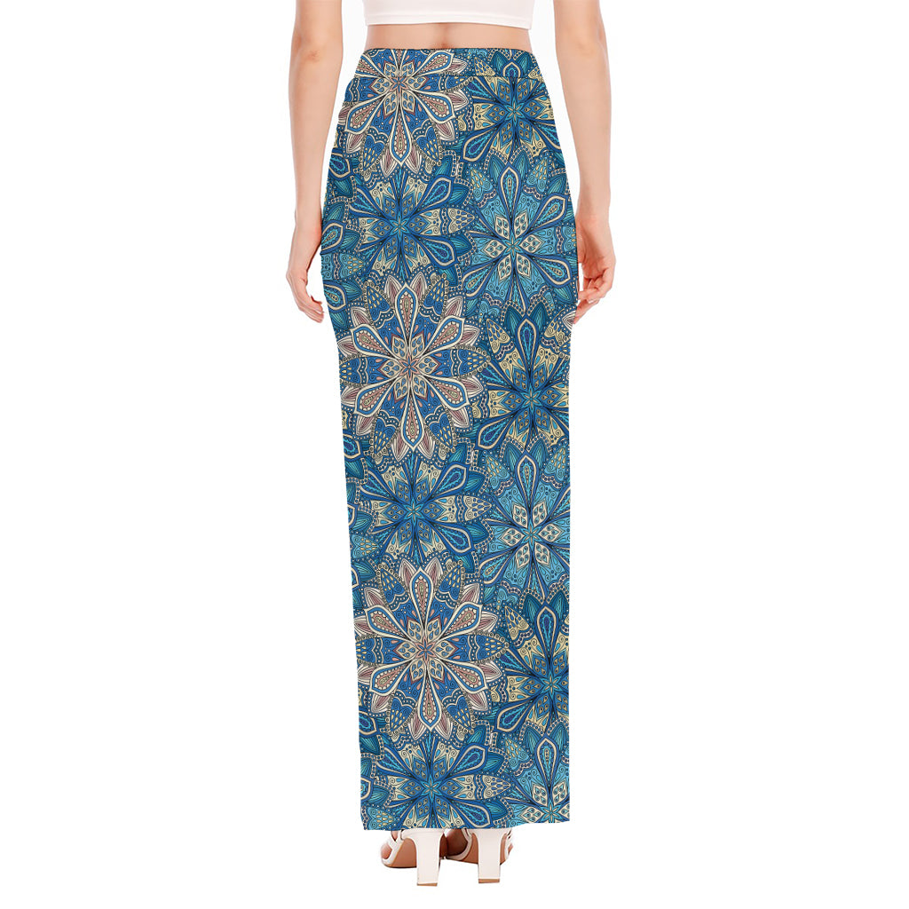 Boho Chic Mandala Floral Print High Slit Maxi Skirt