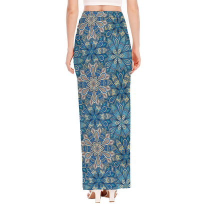 Boho Chic Mandala Floral Print High Slit Maxi Skirt