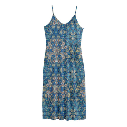 Boho Chic Mandala Floral Print Jersey Midi Cami Dress