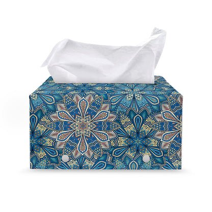 Boho Chic Mandala Floral Print Leather Tissue Box Cover