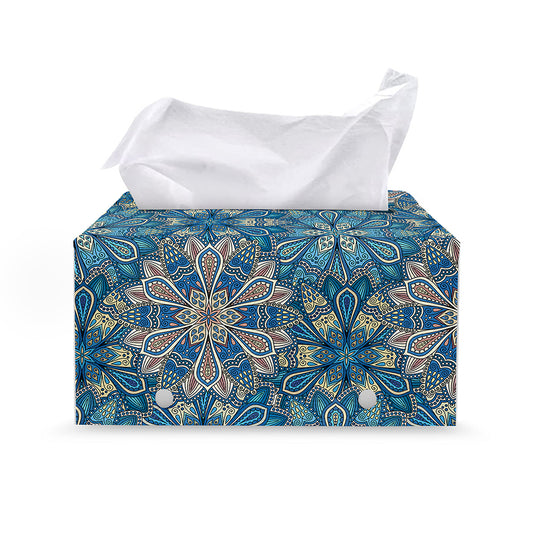 Boho Chic Mandala Floral Print Leather Tissue Box Cover