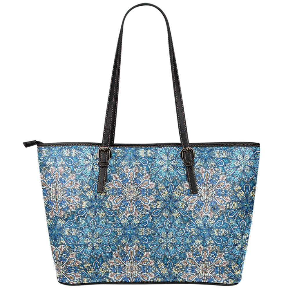 Boho Chic Mandala Floral Print Leather Tote Bag