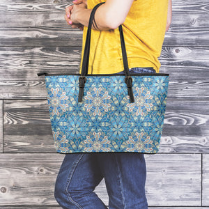 Boho Chic Mandala Floral Print Leather Tote Bag