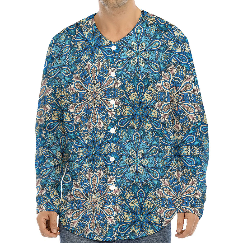 Boho Chic Mandala Floral Print Long Sleeve Baseball Jersey