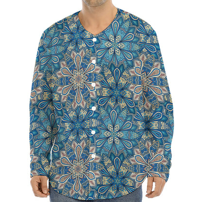 Boho Chic Mandala Floral Print Long Sleeve Baseball Jersey