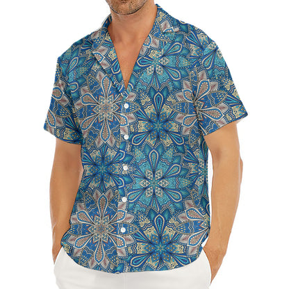 Boho Chic Mandala Floral Print Men's Deep V-Neck Shirt