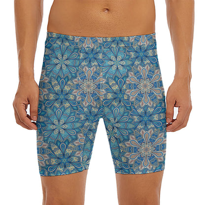 Boho Chic Mandala Floral Print Men's Long Boxer Briefs