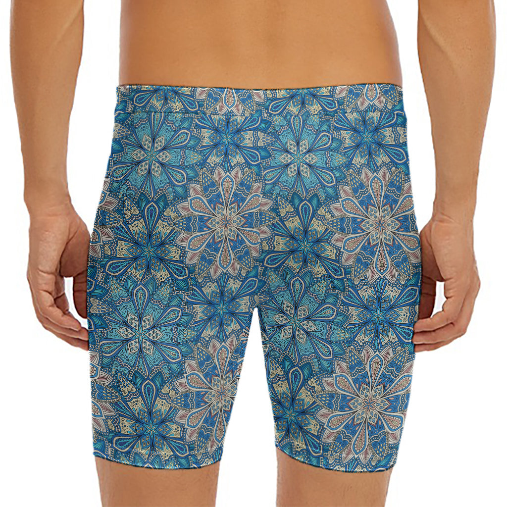 Boho Chic Mandala Floral Print Men's Long Boxer Briefs