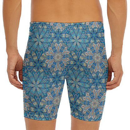 Boho Chic Mandala Floral Print Men's Long Boxer Briefs