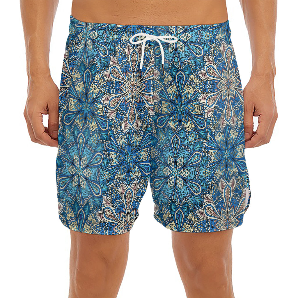 Boho Chic Mandala Floral Print Men's Split Running Shorts