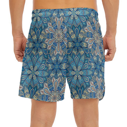 Boho Chic Mandala Floral Print Men's Split Running Shorts
