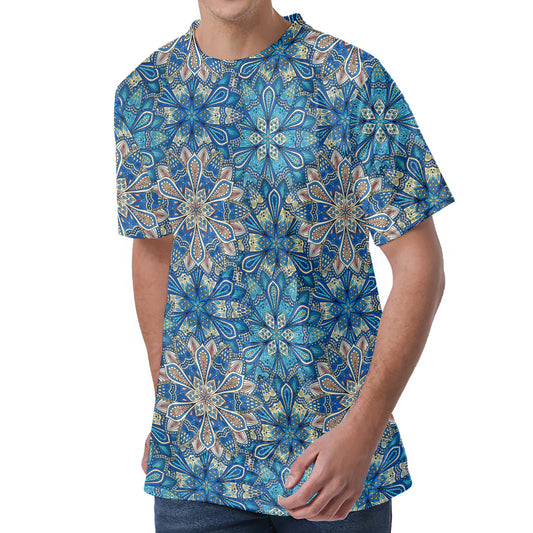 Boho Chic Mandala Floral Print Men's Velvet T-Shirt
