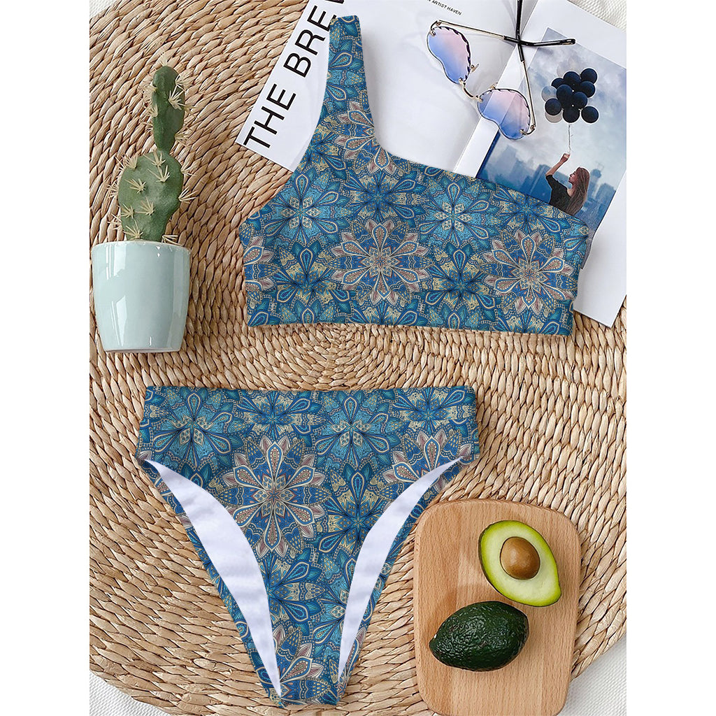 Boho Chic Mandala Floral Print One Shoulder Bikini Top